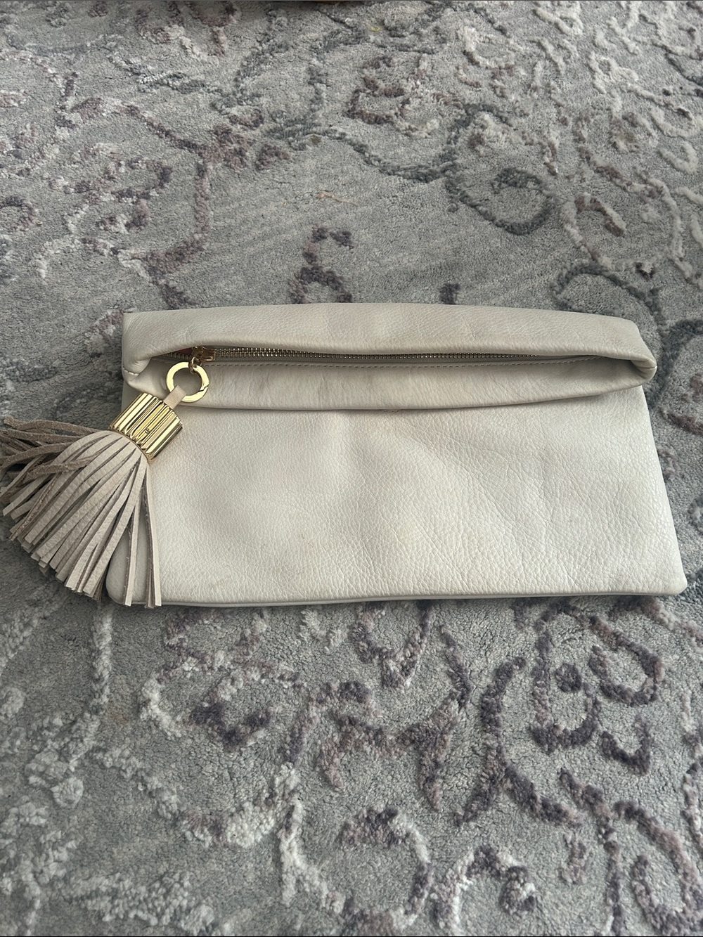 India Hicks Neutral Ivory Fold-Over Tassel Clutch - Women Bags